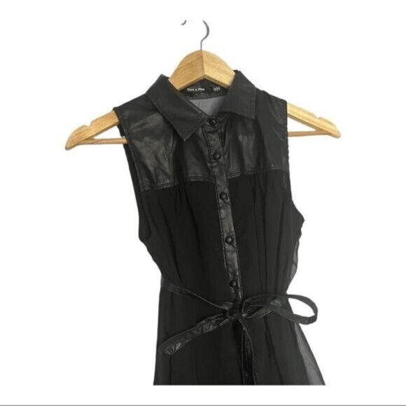 𝅺Doe & Rae Black Chiffon Tunic Dress Button Front Sz S - Picture 4 of 11